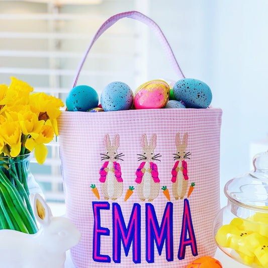 Monogrammed Easter Basket, Personalized Easter Basket, Embroidered Easter Basket, Gingham Easter Basket