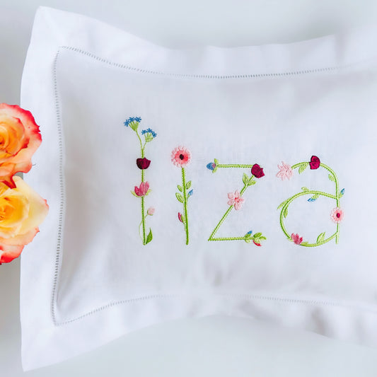 Floral Linen Hemstitched Pillow