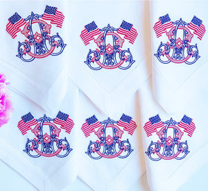 Patriotic Monogrammed Dinner Napkins - Set of Monogrammed Dinner Napkins - Embroidered Dinner Table Linens