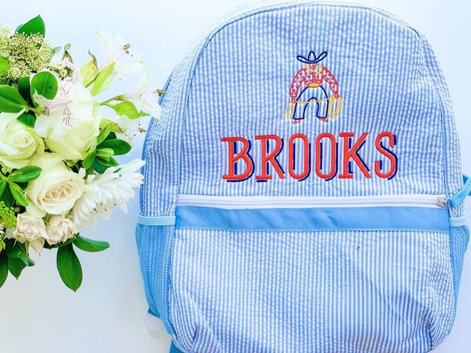 Monogrammed Seersucker Backpack, Seersucker School Bag, Seersucker Bag, Monogrammed Diaper Bag, School Bag, Book Bag, Personalized Backpack